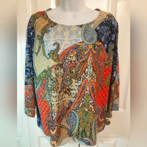 Chico's Multicolored Boxy Graphic Blouse 3/4 Sleeve